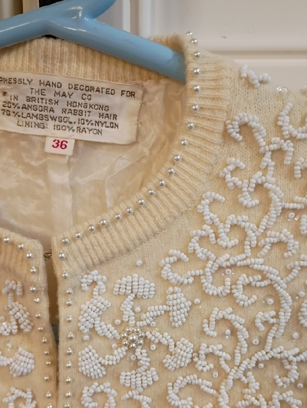 Vintage Cream Beaded Cropped Cardigan - Picture 6 of 11
